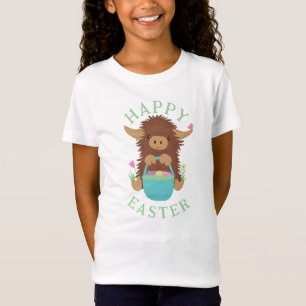 Cute, shaggy Highland cow Easter basket design T-Shirt