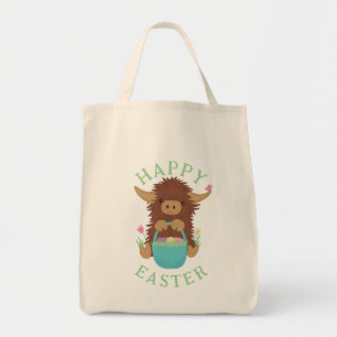 Cute, shaggy Highland cow Easter basket design Tote Bag
