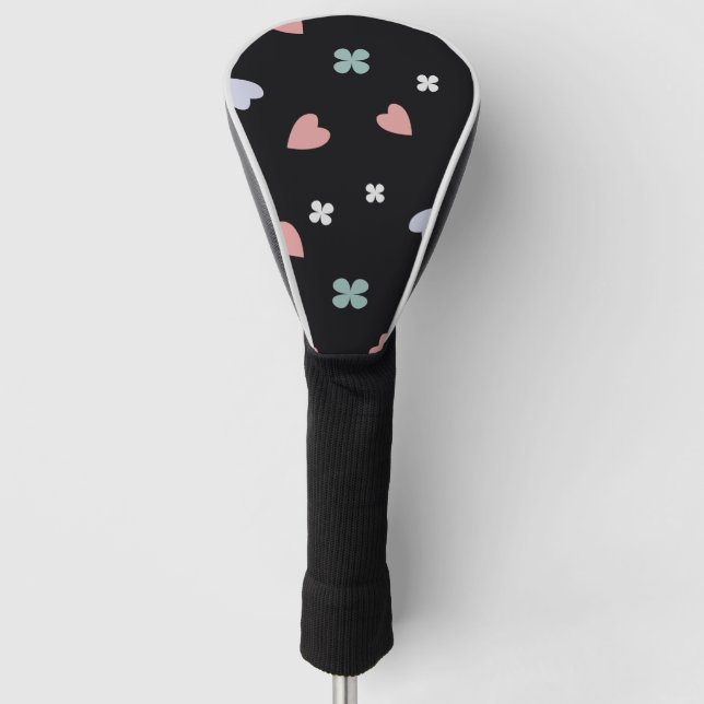 Cute Shamrock Hearts Lucky Love Pattern Golf Head Cover (Front)