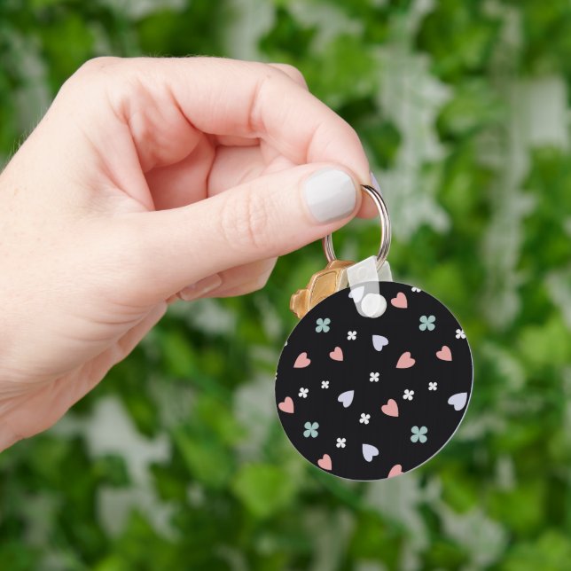 Cute Shamrock Hearts Lucky Love Pattern Key Ring (Hand)