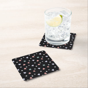 Cute Shamrock Hearts Lucky Love Pattern Square Paper Coaster