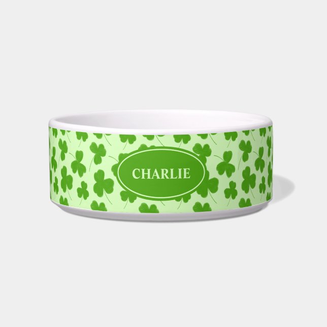 Cute Shamrock Pattern Green Personalised Bowl (Front)