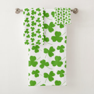 Cute Shamrock Pattern White Bath Towel Set
