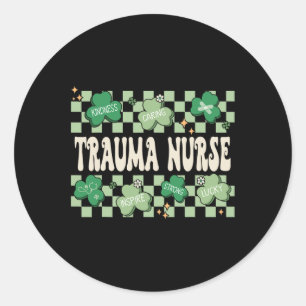 Cute Shamrock St Patricks Day Retro Lucky Trauma N Classic Round Sticker