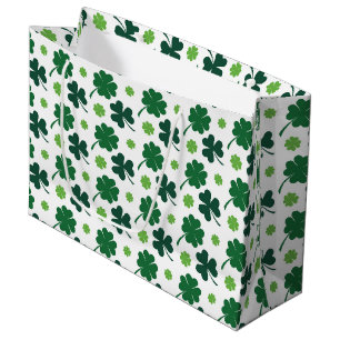 Cute shamrocks four leaf clovers tiled pattern large gift bag
