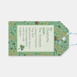 Cute Shamrocks Pattern St Patricks Day TO FROM Gift Tags