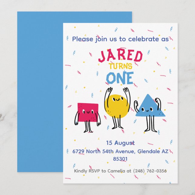Cute Shapes First Birthday Celebration Invitation (Front/Back)