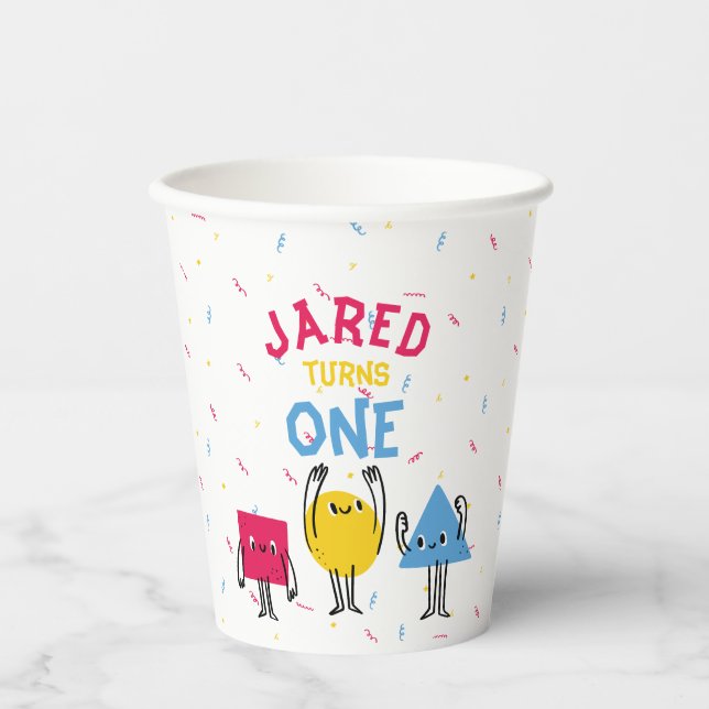 Cute Shapes First Birthday Celebration Paper Cups (Front)