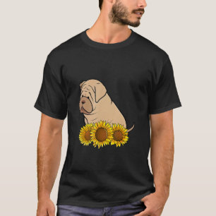 Cute Shar Pei Dog Sunflower Graphic for Women Flor T-Shirt