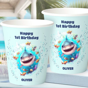 Cute Shark 1st Birthday Boy  Paper Cups