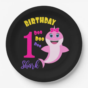 Cute Shark 1st Birthday  Paper Plate