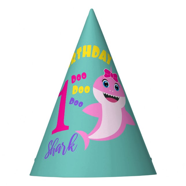 Cute Shark 1st Birthday Party Hat (Front)