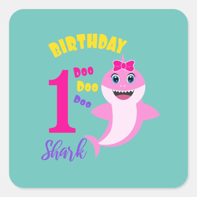 Cute Shark 1st Birthday  Square Sticker (Front)