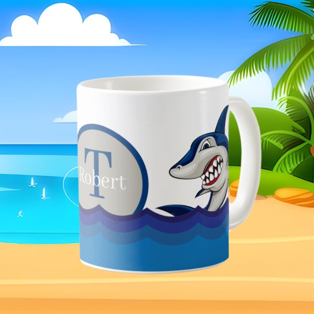 Cute shark add monogram coffee mug (Creator Uploaded)