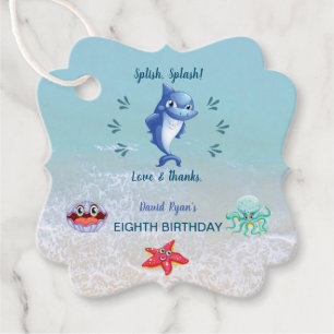 Cute Shark And Friends Boy Pool Birthday Party Favour Tags