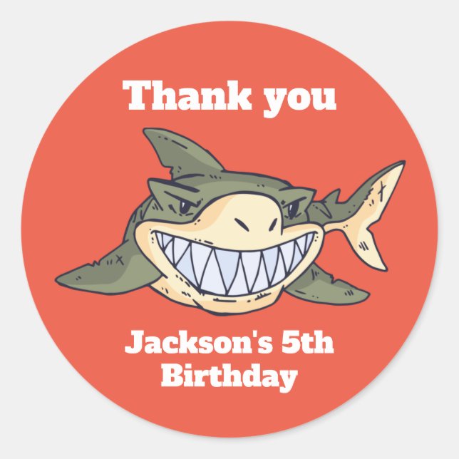 Cute Shark Animal Cartoon Kids Birthday Party Classic Round Sticker (Front)