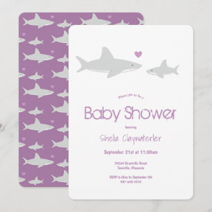 Cute Shark Animal Purple Baby Shower Invitation