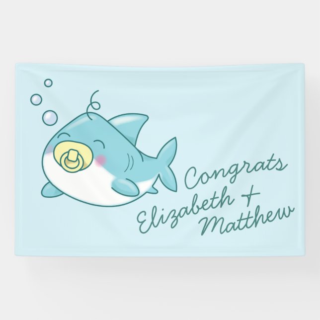 Cute Shark Baby Shower Kawaii Banner (Horizontal)