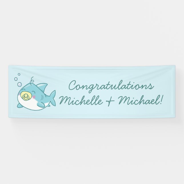 Cute Shark Baby Shower Kawaii Banner (Horizontal)