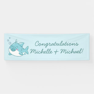 Cute Shark Baby Shower Kawaii Blue Boy Banner