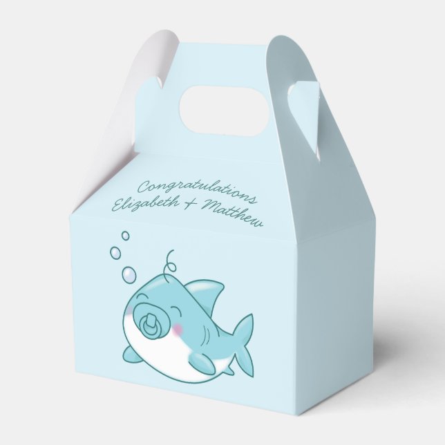 Cute Shark Baby Shower Kawaii Blue Boy Favour Box (Front Side)