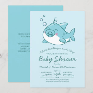 Cute Shark Baby Shower Kawaii Blue Boy Invitation