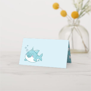Cute Shark Baby Shower Kawaii Blue Boy Place Card