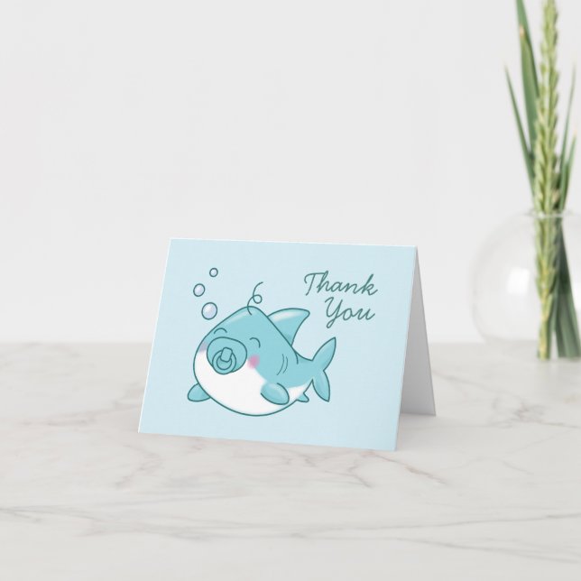Cute Shark Baby Shower Kawaii Blue Boy Thank You (Front)