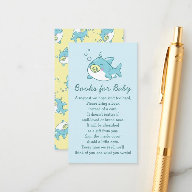 Cute Shark Baby Shower Kawaii Books for Baby Enclosure Card (Front/Back In Situ)