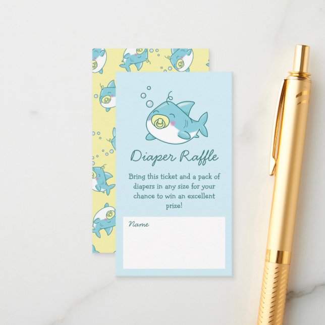 Cute Shark Baby Shower Kawaii Diaper Raffle Enclosure Card (Front/Back In Situ)