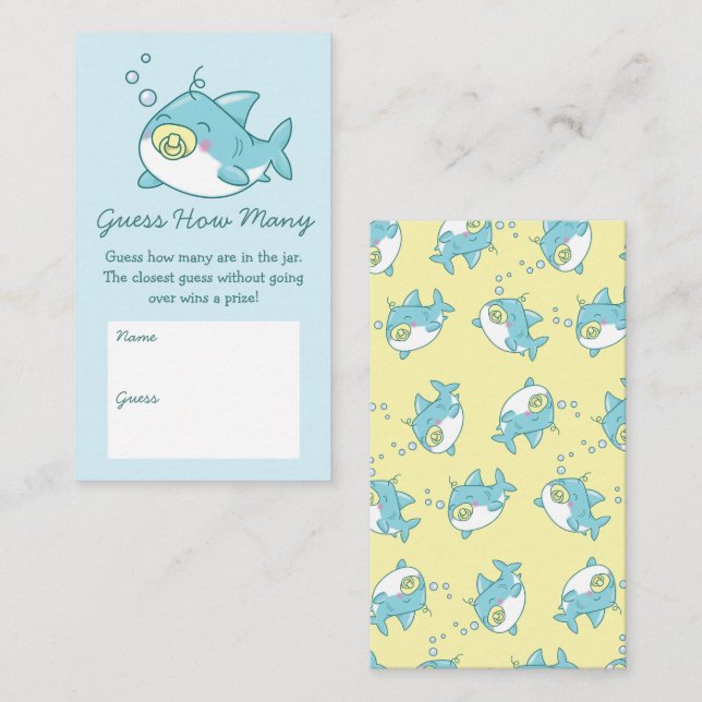 Cute Shark Baby Shower Kawaii Guess How Many Enclosure Card (Front/Back)