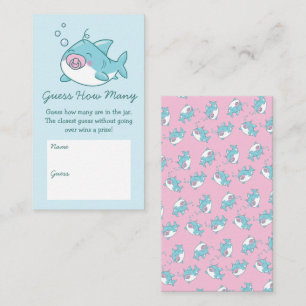 Cute Shark Baby Shower Kawaii Guess How Many Pink Enclosure Card