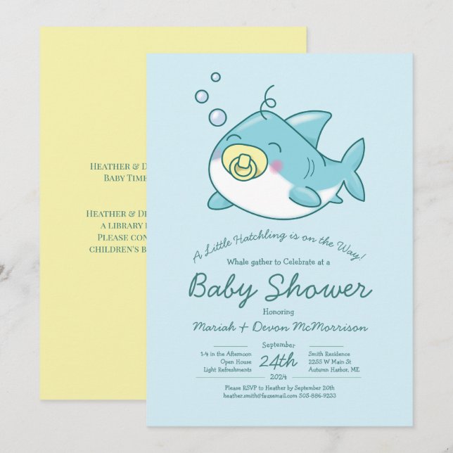 Cute Shark Baby Shower Kawaii Invitation (Front/Back)