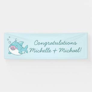 Cute Shark Baby Shower Kawaii Pink Girl Banner