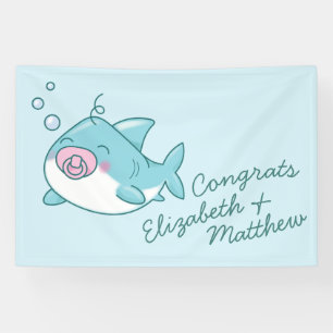 Cute Shark Baby Shower Kawaii Pink Girl Banner