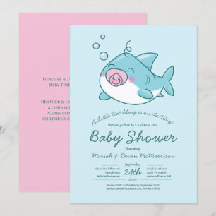 Cute Shark Baby Shower Kawaii Pink Girl Invitation