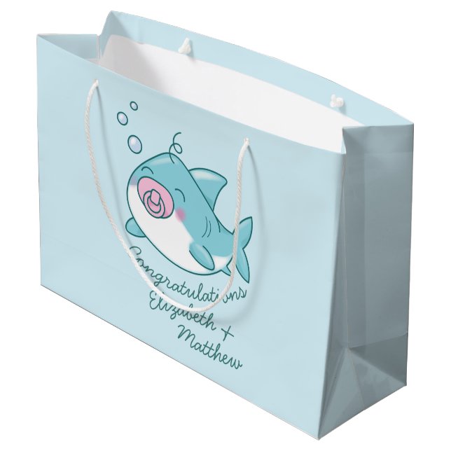 Cute Shark Baby Shower Kawaii Pink Girl Large Gift Bag (Back Angled)