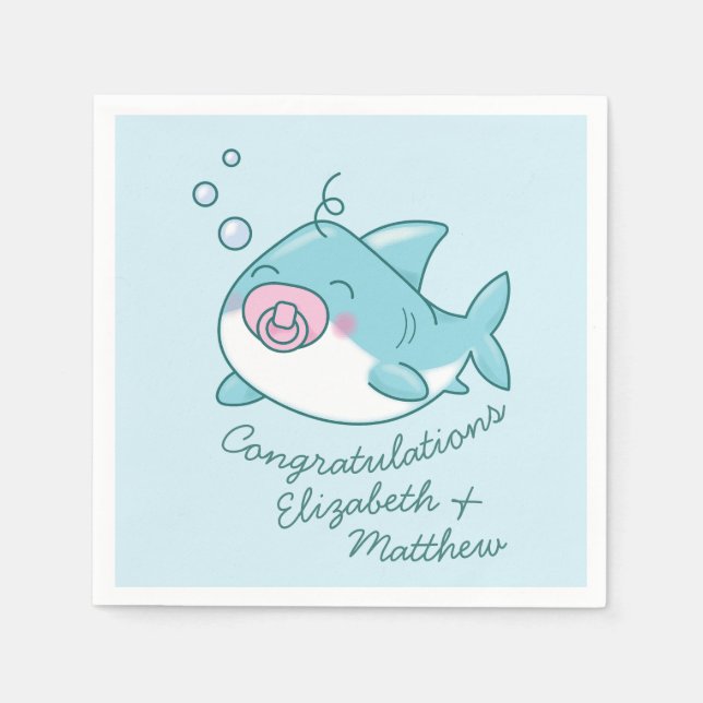 Cute Shark Baby Shower Kawaii Pink Girl Napkin (Front)