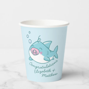 Cute Shark Baby Shower Kawaii Pink Girl Paper Cups