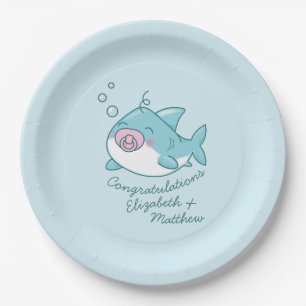 Cute Shark Baby Shower Kawaii Pink Girl Paper Plate