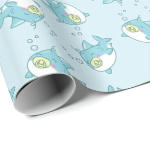 Cute Shark Baby Shower Kawaii Wrapping Paper