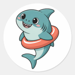 Cute Shark Baby With Float   Kids Classic Round Sticker