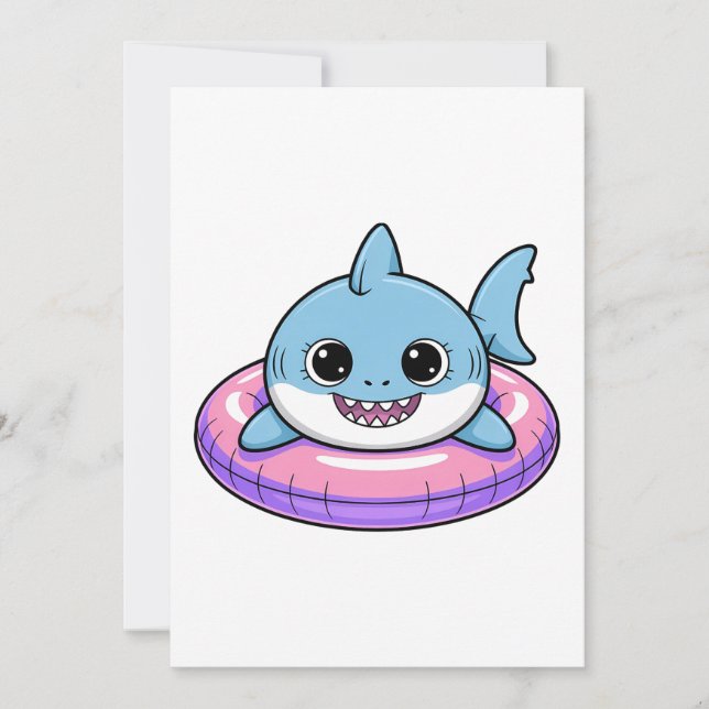 Cute Shark Baby With Float | Kids Invitation (Front)