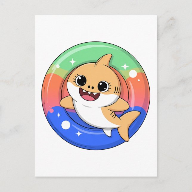 Cute Shark Baby With Float | Kids Postcard (Front)