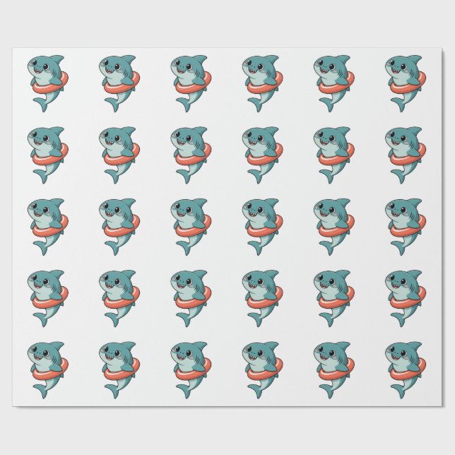 Cute Shark Baby With Float | Kids Wrapping Paper (Flat)