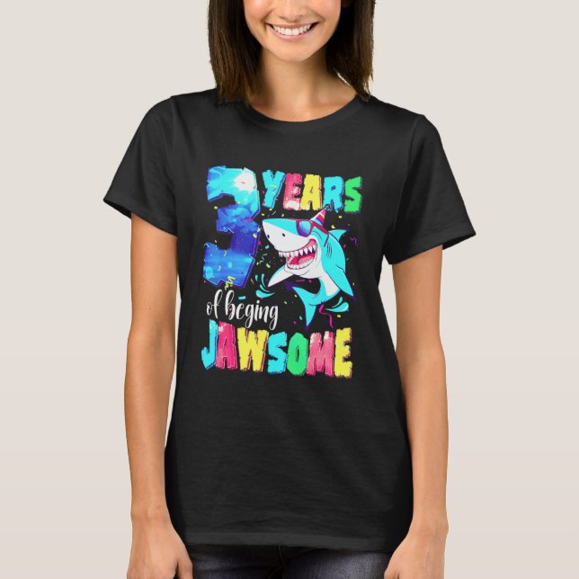 Cute Shark Birthday 3 Year Old Boys Girls 3rd Birt T-Shirt (Front)