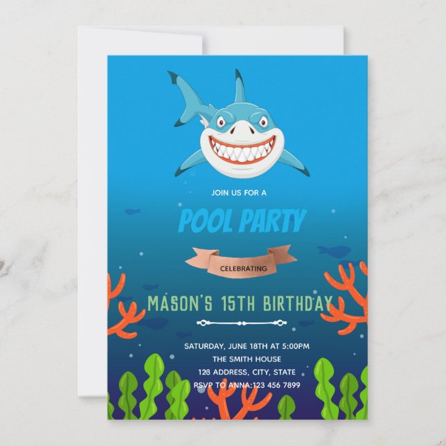 Cute shark birthday invitation (Front)