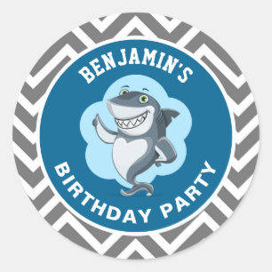 Cute Shark Birthday Party Favour Sticker