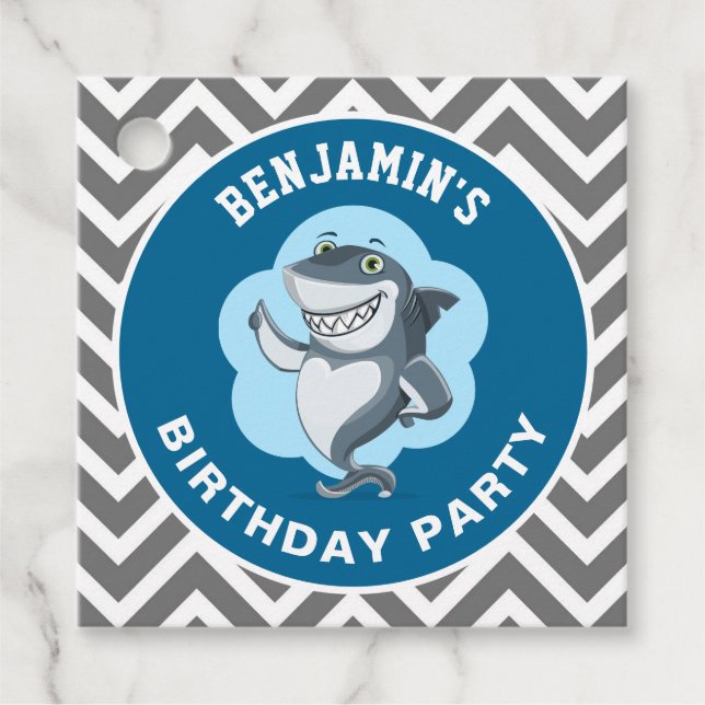 Cute Shark Birthday Party Favour Tags (Front)