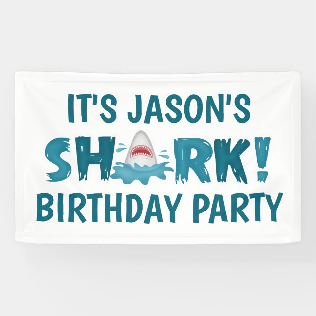 Cute SHARK Birthday Party Kid Banner (Horizontal)